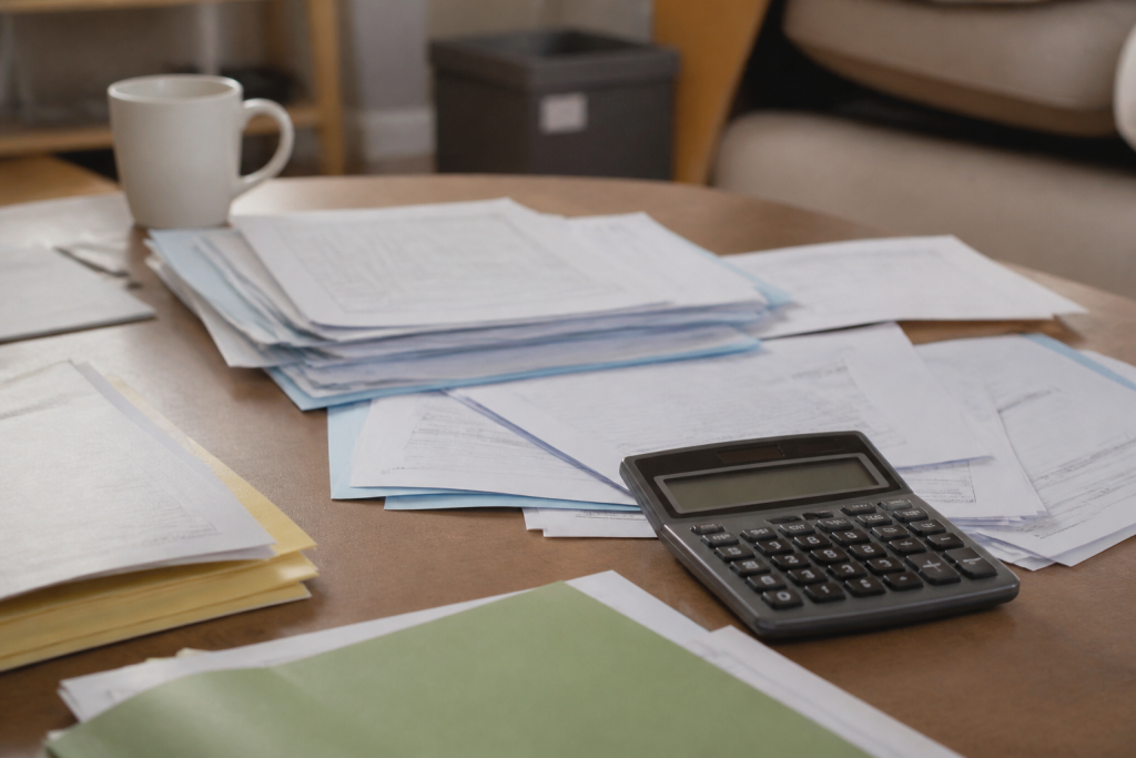 Documents contrats pret immobilier avec calculatrice et releves