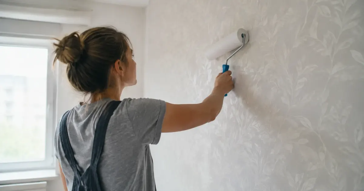 Artisan lisse papier peint avec rouleau sur mur