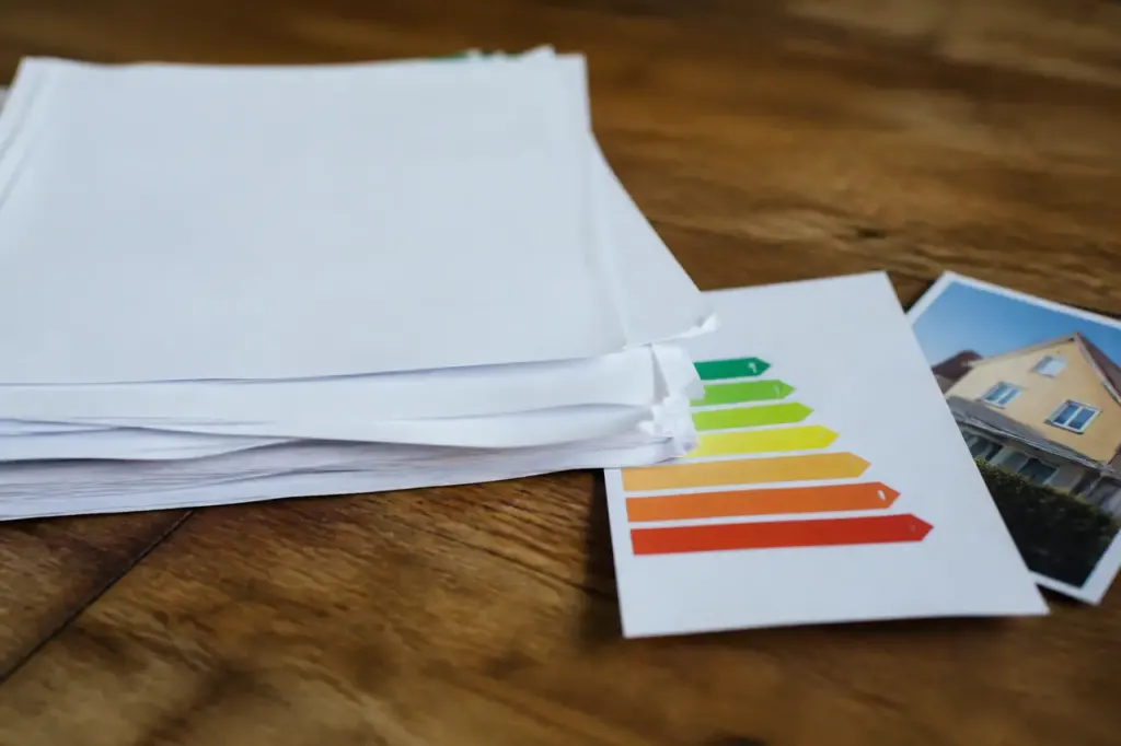 Bail papier et etiquette energie poses sur un bureau