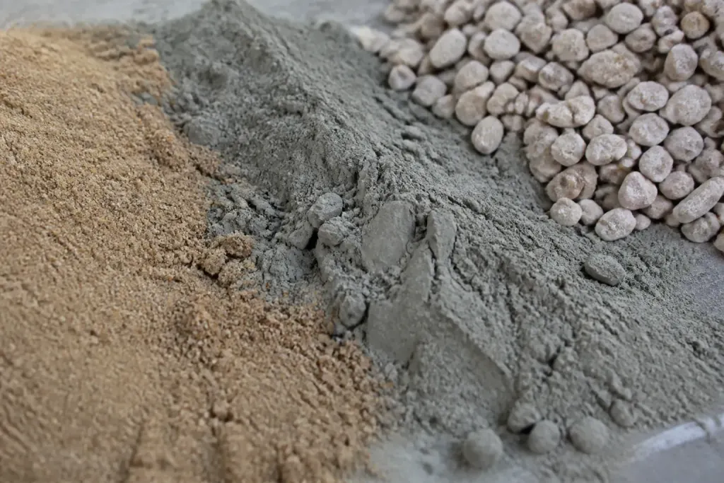 Granules sable beige ciment poudre materiaux construction