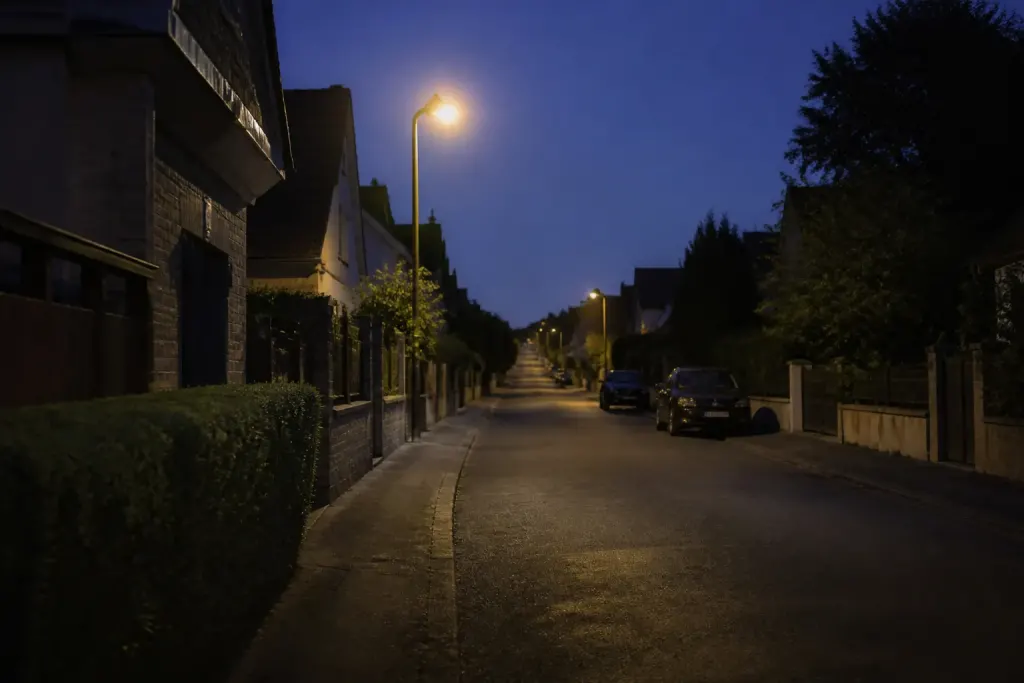 maisons residentielles calmes eclairage nocturne rue