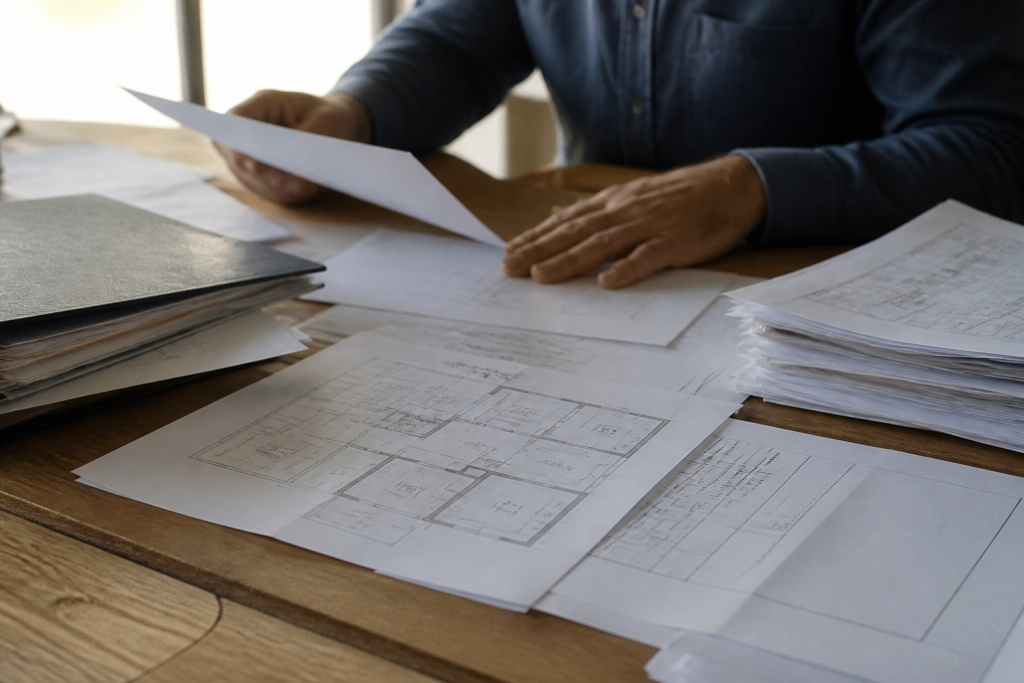 Papiers pret et devis construction sur bureau